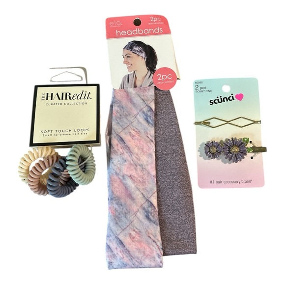 Scünci Headbands - Pink and Gray, Coil Hair Ties & Scünci Daisy Bobby Pins - Picture 1 of 4